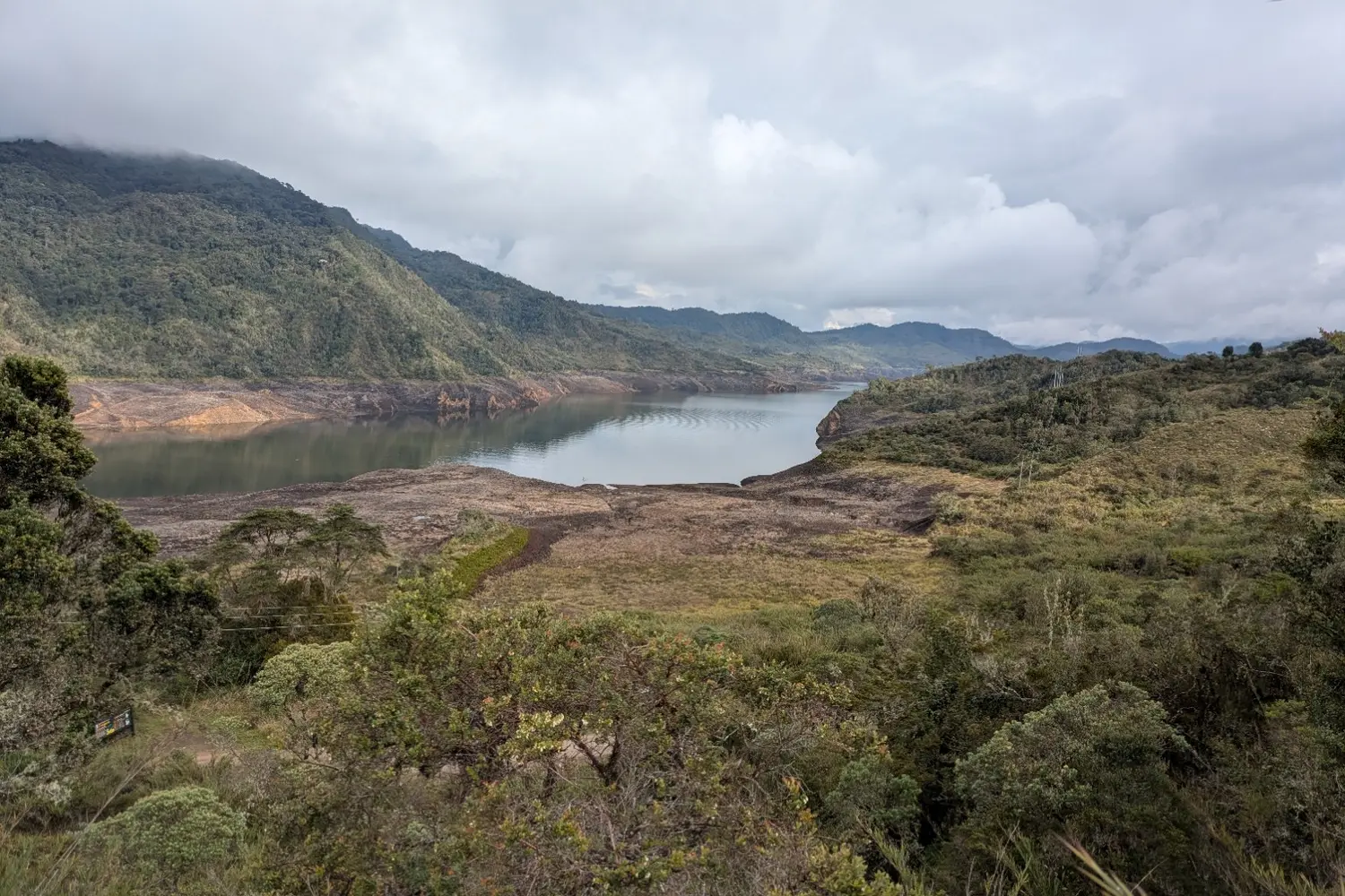 Mountain reservoir surrounded by páramo and cloud forest in Chingaza National Natural Park